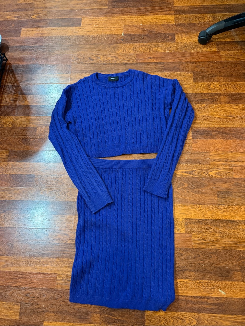 Rebdolls Cable Knit Two-Piece Crop Sweater Set - Royal Blue